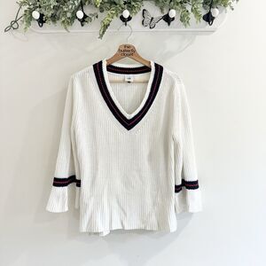 Cabi Size S Ace Pullover #5639 White w Red Blue Knit White Preppy Patriot